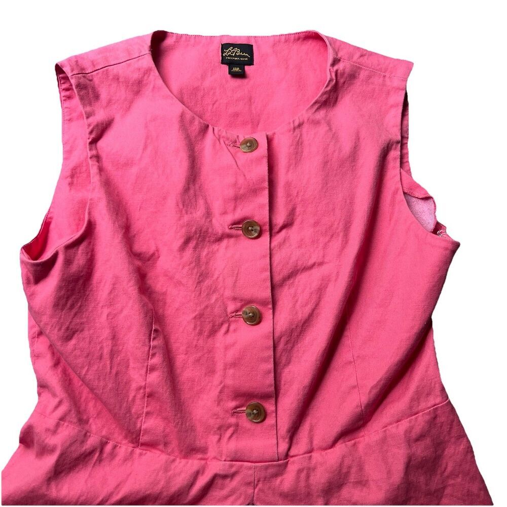 LL Bean Freeport Maine Button Front Sleeveless Pleated Dress Salmon Size 12P - Picture 6 of 13